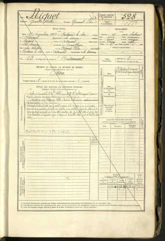 Niquet, Jean Baptiste , né le 1 décembre 1862 à Fontaine-le-Sec (Somme, France), classe 1882, matricule n° 528, Bureau de recrutement d'Amiens