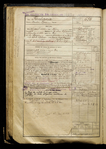 Fontana, André Henri, né le 26 avril 1898 à Havre (Le) (Seine-Maritime), classe 1918, matricule n° 656, Bureau de recrutement d'Amiens