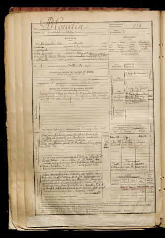 Blondin, Emile Adolphe Achille Léon, né le 23 décembre 1873 à Abbeville (Somme), classe 1893, matricule n° 834, Bureau de recrutement d'Abbeville