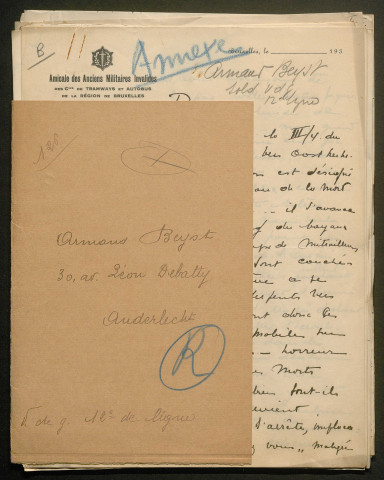 Témoignage de Beyst, Armand et correspondance avec Jacques Péricard