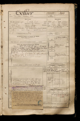 Tellier, Nicolas Fortuné Stéphane, né le 29 janvier 1871 à Sailly-le-Sec (Somme), classe 1891, matricule n° 353, Bureau de recrutement de Péronne