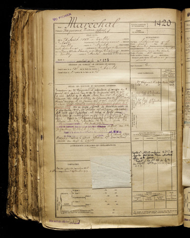 Maréchal, Raymond Pierre Charles, né le 18 août 1897 à Tully (Somme), classe 1917, matricule n° 1420, Bureau de recrutement d'Amiens