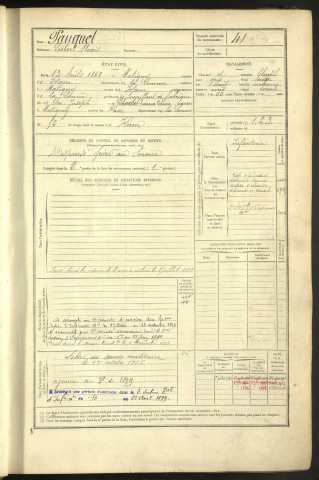 Pauquet, Liébert Alexis, né le 13 août 1862 à Matigny (Somme, France), classe 1882, matricule n° 41, Bureau de recrutement de Péronne