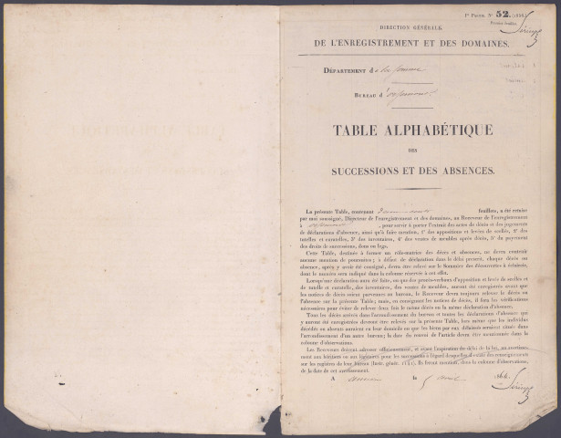 Table des successions et absences du bureau de Oisemont