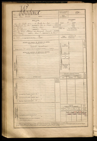Wadoux, Pierre Michel, né le 12 août 1868 à Berck (Pas-de-Calais), classe 1888, matricule n° 832, Bureau de recrutement d'Abbeville