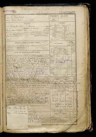 Clotès, Pierre André, né le 29 juillet 1898 à Amiens (Somme), classe 1918, matricule n° 869, Bureau de recrutement d'Amiens