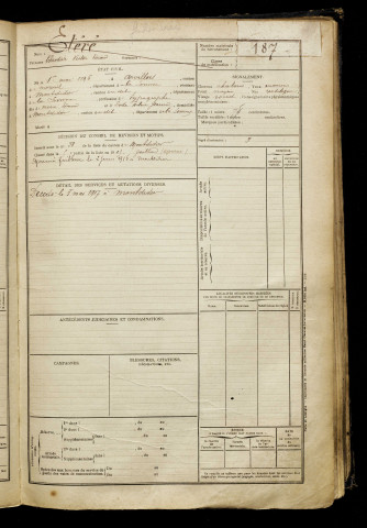 Etévé, Théodule Victor Edmond, né le 01 mai 1896 à Arvillers (Somme), classe 1916, matricule n° 187, Bureau de recrutement de Péronne