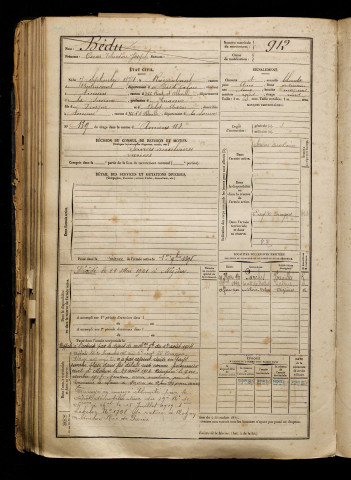 Bédu, Oscar Théodore Joseph, né le 07 septembre 1874 à Ruyaulcourt (Pas-de-Calais), classe 1894, matricule n° 912, Bureau de recrutement d'Amiens