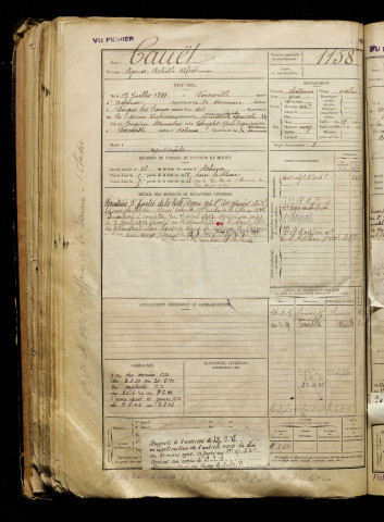Cauët, Agénor Achille Alfred, né le 17 juillet 1899 à Forceville (Somme), classe 1919, matricule n° 1158, Bureau de recrutement d'Abbeville