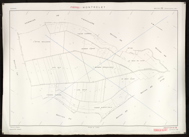 Plan du cadastre rénové - Fieffes-Montrelet : section ZB