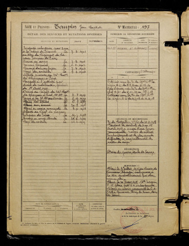 Taupin, Jean Baptiste, né le 10 mai 1882 à Roye-sur-Matz (Oise), classe 1902, matricule n° 157, Bureau de recrutement de Péronne