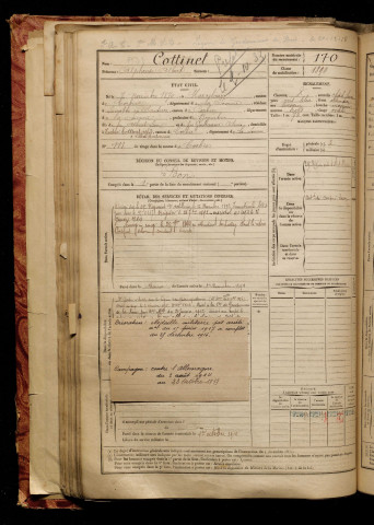 Cottinet, Alphonse Albert, né le 07 novembre 1870 à Marcelcave (Somme), classe 1890, matricule n° 170, Bureau de recrutement d'Amiens