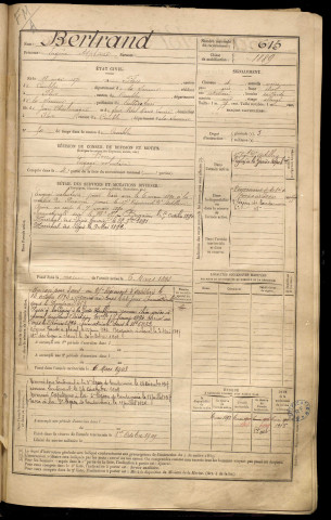 Bertrand, Eugène Alphonse, né le 18 mai 1871 à Flers (Somme), classe 1891, matricule n° 615, Bureau de recrutement de Péronne