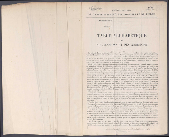 Table des successions et absences du bureau d'Amiens