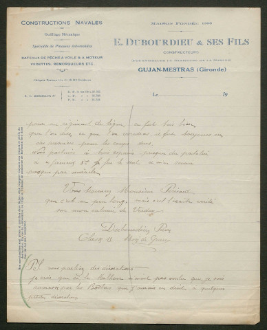 Témoignage de Dubourdieu, Pierre et correspondance avec Jacques Péricard