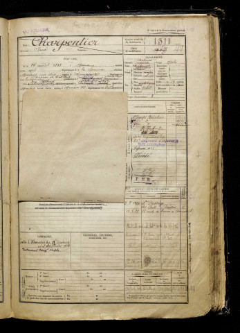 Charpentier, René, né le 24 août 1898 à Amiens (Somme), classe 1918, matricule n° 1311, Bureau de recrutement d'Amiens