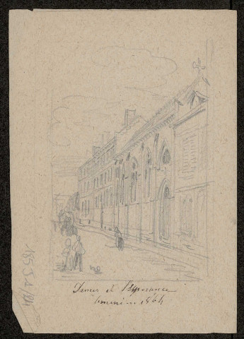 Etudes. Inauguration des nouvelles tribunes de l'hippodrome le 17 juillet 1864. Au verso : Dames de l'Espérance, Amiens 