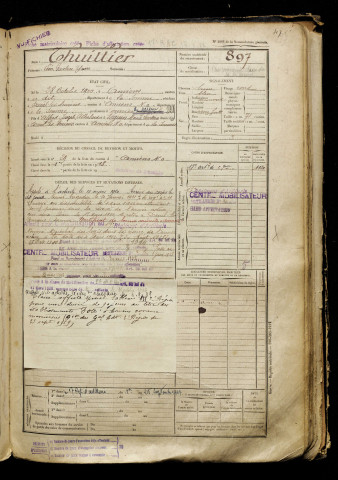 Thuillier, Léon Gaston Yvon, né le 28 octobre 1900 à Amiens (Somme), classe 1920, matricule n° 897, Bureau de recrutement d'Amiens