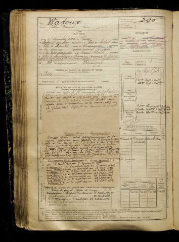 Wadoux, Gaston François, né le 17 décembre 1882 à Cucq (Pas-de-Calais), classe 1902, matricule n° 290, Bureau de recrutement d'Amiens