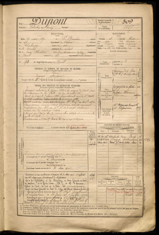 Dupont, Valentin Lucien, né le 20 mars 1870 à Saint-Quentin (Aisne), classe 1890, matricule n° 509, Bureau de recrutement de Péronne