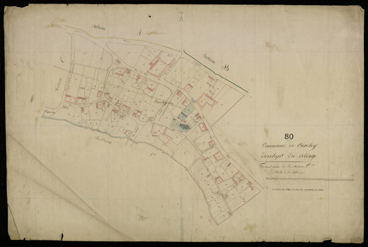Plan du cadastre napoléonien - Curchy : Village (Le), partie de la section C développée