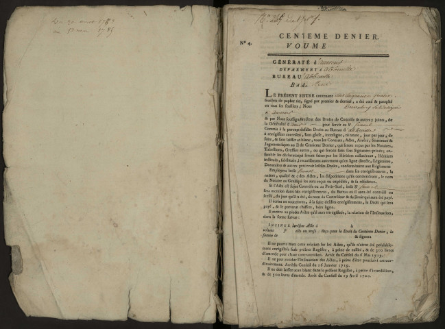 Centième denier du bureau d'Abbeville pour la période du 20 août 1783 au 13 mai 1785