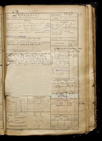 Depoilly, Sosthène Alfred, né le 27 novembre 1897 à Béthencourt-sur-Mer (Somme), classe 1917, matricule n° 1343, Bureau de recrutement d'Abbeville