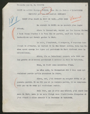 Témoignage de Briole, Georges et correspondance avec Jacques Péricard