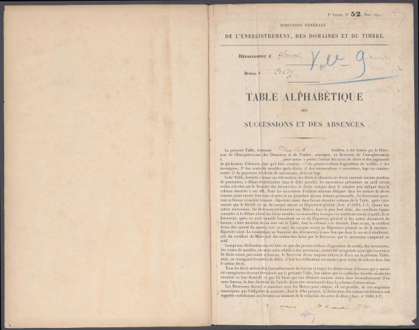 Table des successions et absences du bureau de Crécy-en-Ponthieu