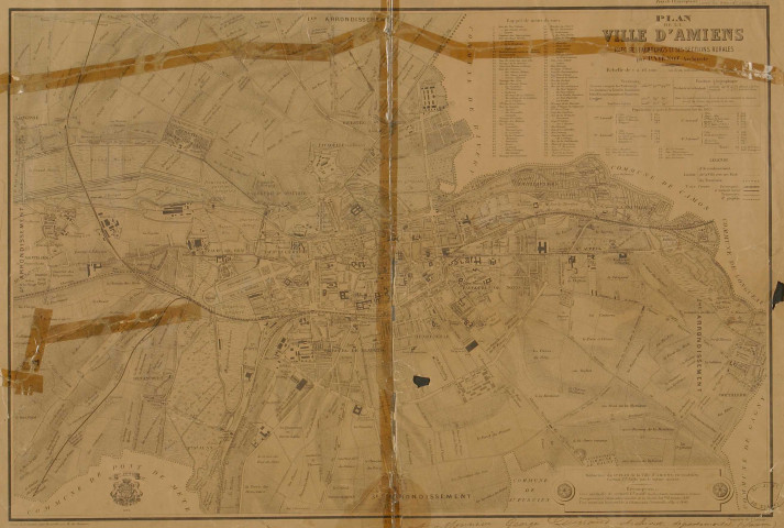 Plan de la ville d'Amiens avec ses faubourgs et ses sections rurales dressé par P. Vienot, Architecte