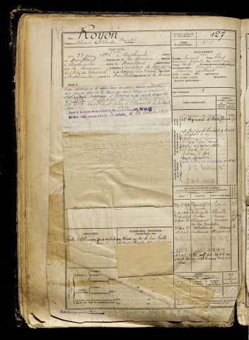 Royon, Alexis Alcide Amédée, né le 23 juin 1894 à Authieule (Somme), classe 1914, matricule n° 127, Bureau de recrutement d'Abbeville