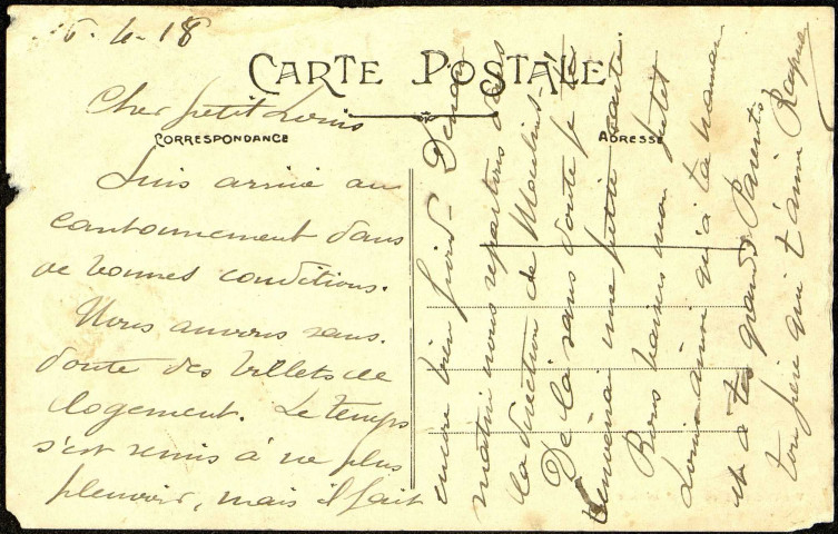 Carte postale intitulée "La Pacaudière. Route de Paris". Correspondance de Raymond Paillart à son fils Louis
