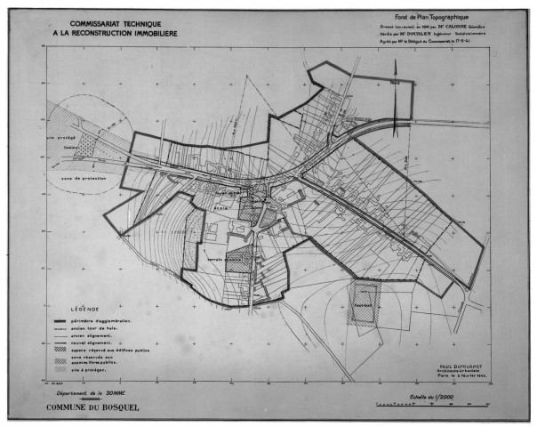 Le Bosquel (Somme). Fond de plan topographique de la ville dressé par M. Calonne, géomètre