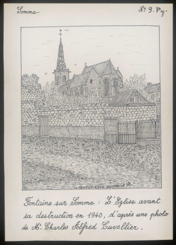 Fontaine-sur-Somme : église avant sa destruction en 1940 - (Reproduction interdite sans autorisation - © Claude Piette)