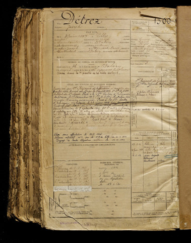 Détrez, Joseph, né le 03 juin 1897 à Lille (Nord), classe 1917, matricule n° 1500, Bureau de recrutement d'Abbeville