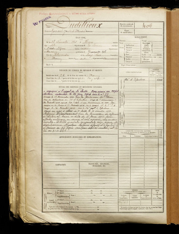 Dudillieux, Marcel Jules Henri, né le 18 novembre 1901 à Ham (Somme), classe 1921, matricule n° 406, Bureau de recrutement de Péronne