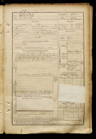 Théry, Louis Hector Léon, né le 17 janvier 1877 à Ytres (Somme), classe 1897, matricule n° 864, Bureau de recrutement de Péronne