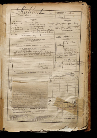 Rohaut, Georges Léonard, né le 21 octobre 1872 à Tours-en-Vimeu (Somme), classe 1892, matricule n° 1010, Bureau de recrutement d'Abbeville