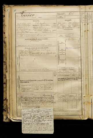 Tessier, Oscar Emile Joseph, né le 03 août 1876 à Cauchie (La) (Pas-de-Calais), classe 1896, matricule n° 816, Bureau de recrutement d'Amiens
