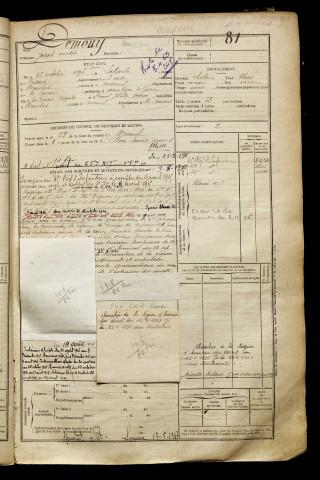 Demouy, Joseph Anatole, né le 16 octobre 1896 à Lataule (Oise), classe 1916, matricule n° 81, Bureau de recrutement de Péronne