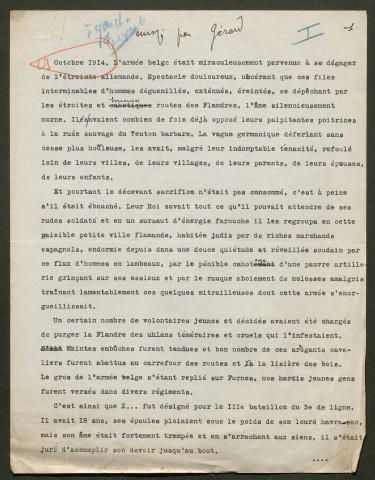 Témoignage de Dasnoy, J. (Lieutenant) et correspondance avec Jacques Péricard