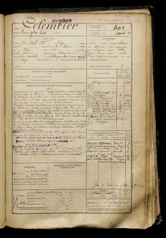 Colombier, Henri Jules Louis, né le 22 avril 1889 à Roye (Somme), classe 1909, matricule n° 301, Bureau de recrutement de Péronne