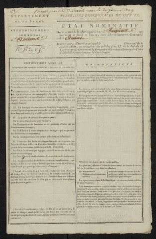 État nominatif des citoyens qui ont le droit de voter, an IX (germinal) : Baizieux