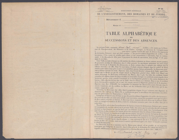 Table des successions et absences du bureau de Corbie