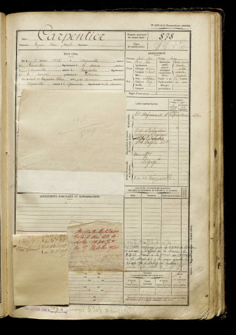 Carpentier, Eugène Rémi Joseph, né le 07 mars 1895 à Aigneville (Somme), classe 1915, matricule n° 878, Bureau de recrutement d'Abbeville
