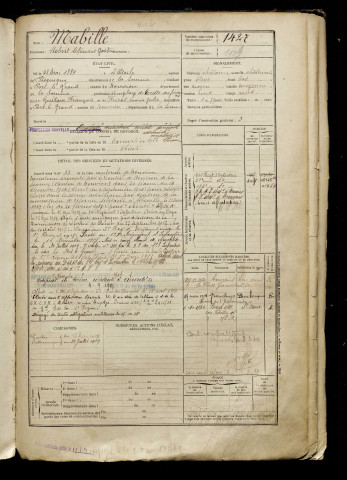 Mabille, Robert Clément Gaston, né le 28 mai 1889 à Étoile (L') (Somme), classe 1909, matricule n° 1427, Bureau de recrutement d'Abbeville