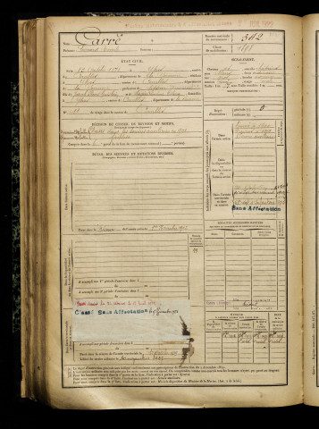 Carré, Léonard Emile, né le 13 octobre 1878 à Ytres (Pas-de-Calais), classe 1898, matricule n° 342, Bureau de recrutement de Péronne