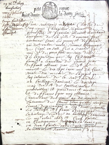 Etude de Me Philippe Caron à Amiens (étude n°1). Minutes de l'année 1679