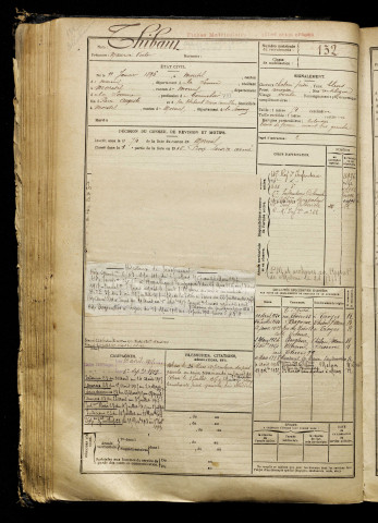 Thibaut, Maurice Victor, né le 11 janvier 1896 à Morisel (Somme), classe 1916, matricule n° 132, Bureau de recrutement de Péronne
