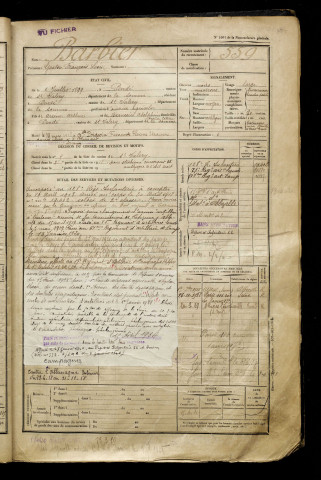 Barbier, Gaston François Léon, né le 02 juillet 1899 à Pendé (Somme), classe 1919, matricule n° 559, Bureau de recrutement d'Abbeville